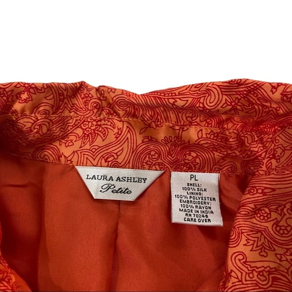 Laura Ashley Burnt Orange 100% Silk Floral Embroidered Collared Blouse Jacket PL - Picture 11 of 11